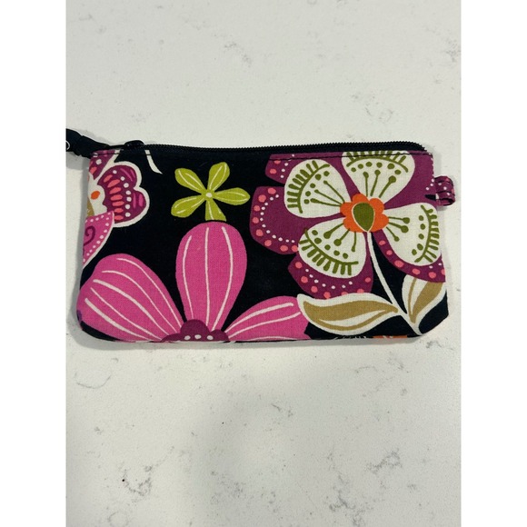 Vera Bradley Night and Day Floral Coin Purse ID Case Wallet Black Pink Zipper - Picture 2 of 6
